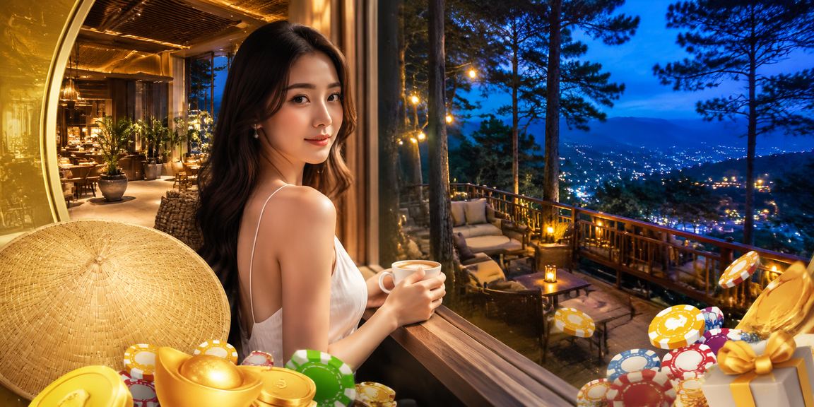 Khung cảnh Đà Lạt với người dùng đội nón lá trải nghiệm game cá cược trực tuyến