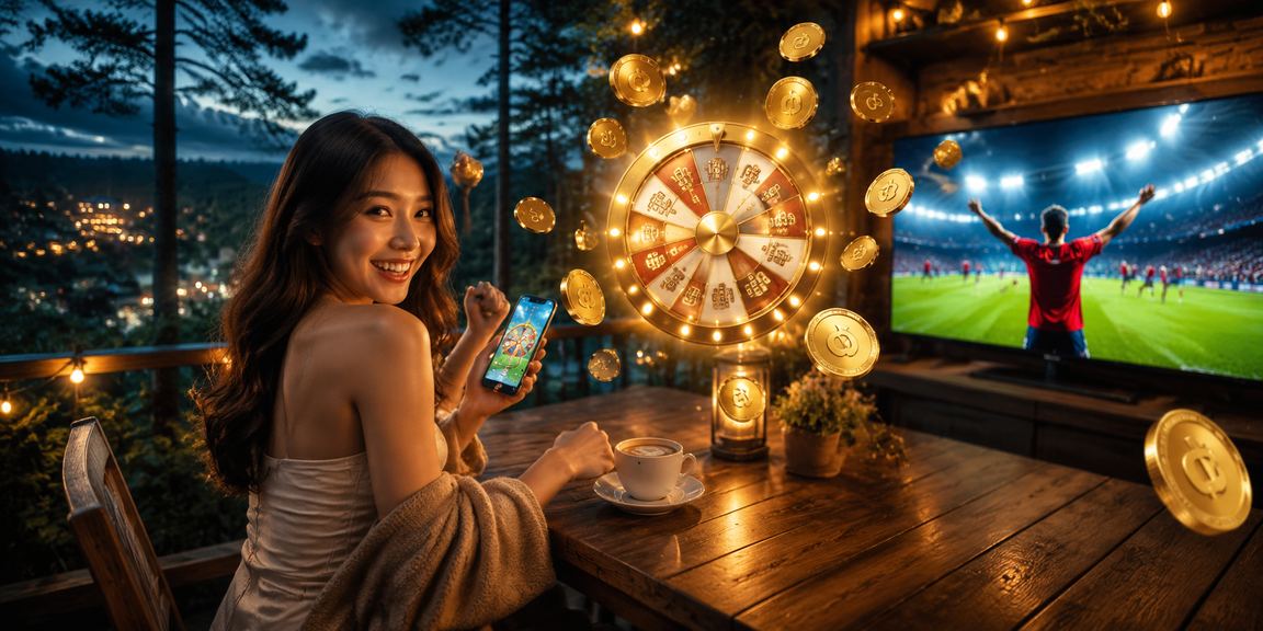 Khung cảnh Đà Lạt buổi tối với người dùng kiểm tra số dư tài khoản xổ số trên điện thoại